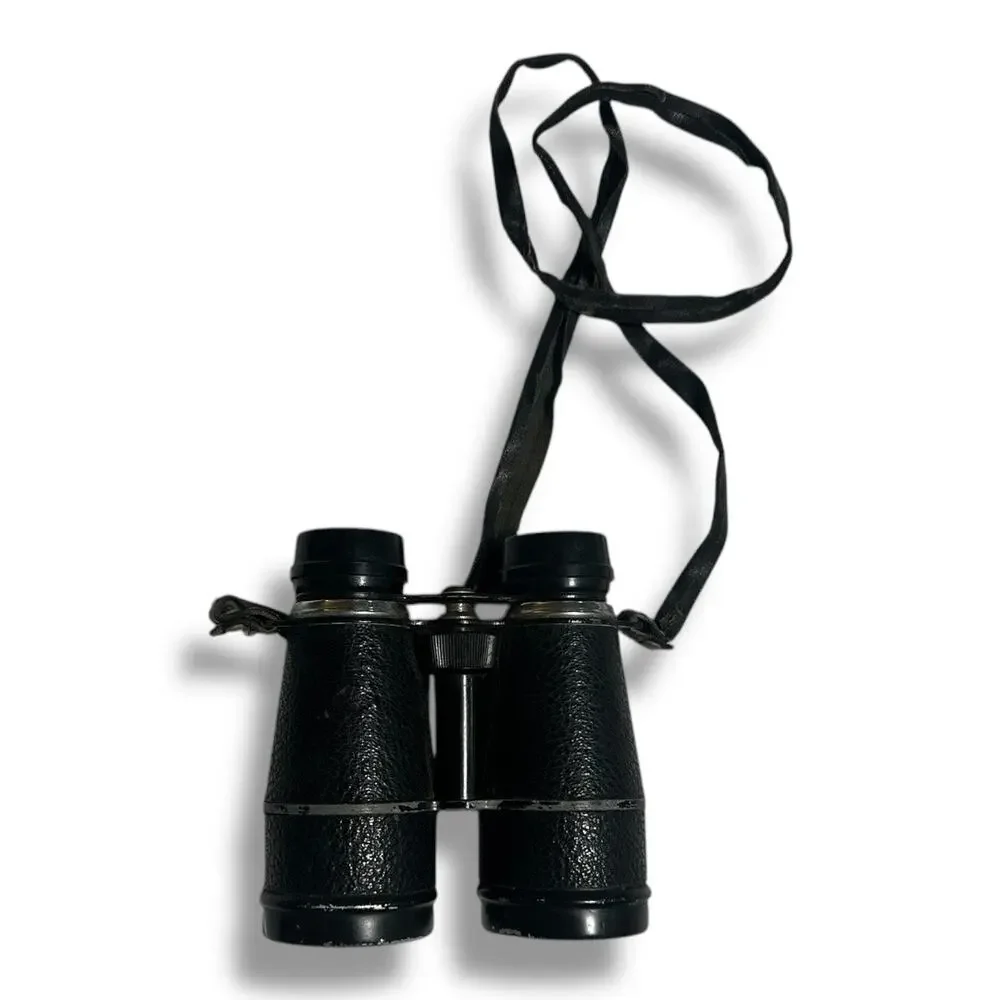Compact Black Binoculars with Textured Grip and Central Hinge
